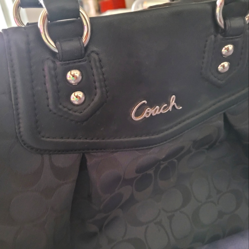 Coach black leather and fabric handbag